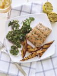 Cedar Plank Grilled Salmon with Sweet Potatoes