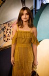 Jenna Coleman wearing Burberry at the Burberry event at 121 Regent Street hosted by Christopher Bailey