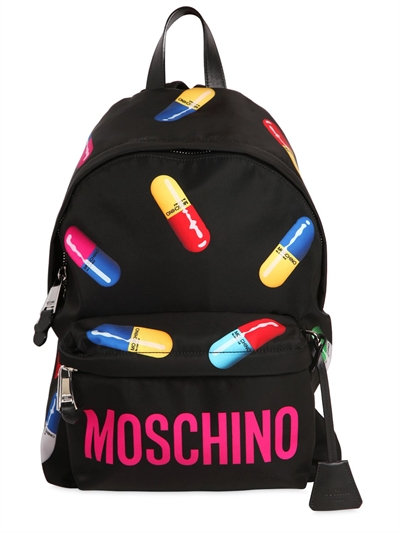 MOSCHINO PILL PACK METALLIC FAUX LEATHER BAG